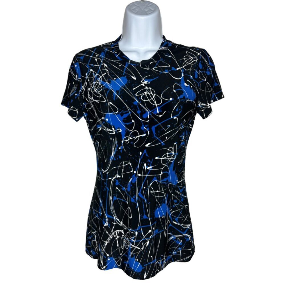Norma Kamali Women's Sz S Abstract Paint Splatter Blouse , Black/ Blue (1436)